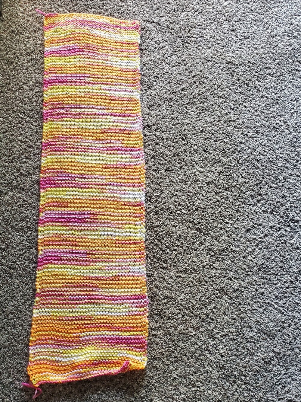 Hand-Knit Multicolor Table Runner in Yellow, Pink, White